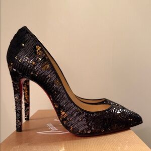 Christian Louboutin Black and Gold Sequin Heels